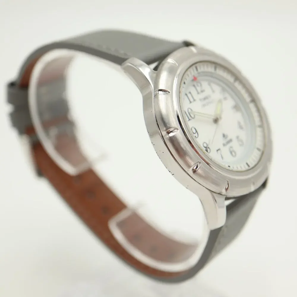 Timex Shenmue Alarm Silver Tone 39mm Watch Indiglo Gray Leather w New Battery